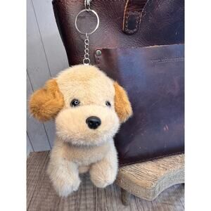 Plush Light Brown Dog Purse Charm Golden Retriever Puppy Keychain Charm